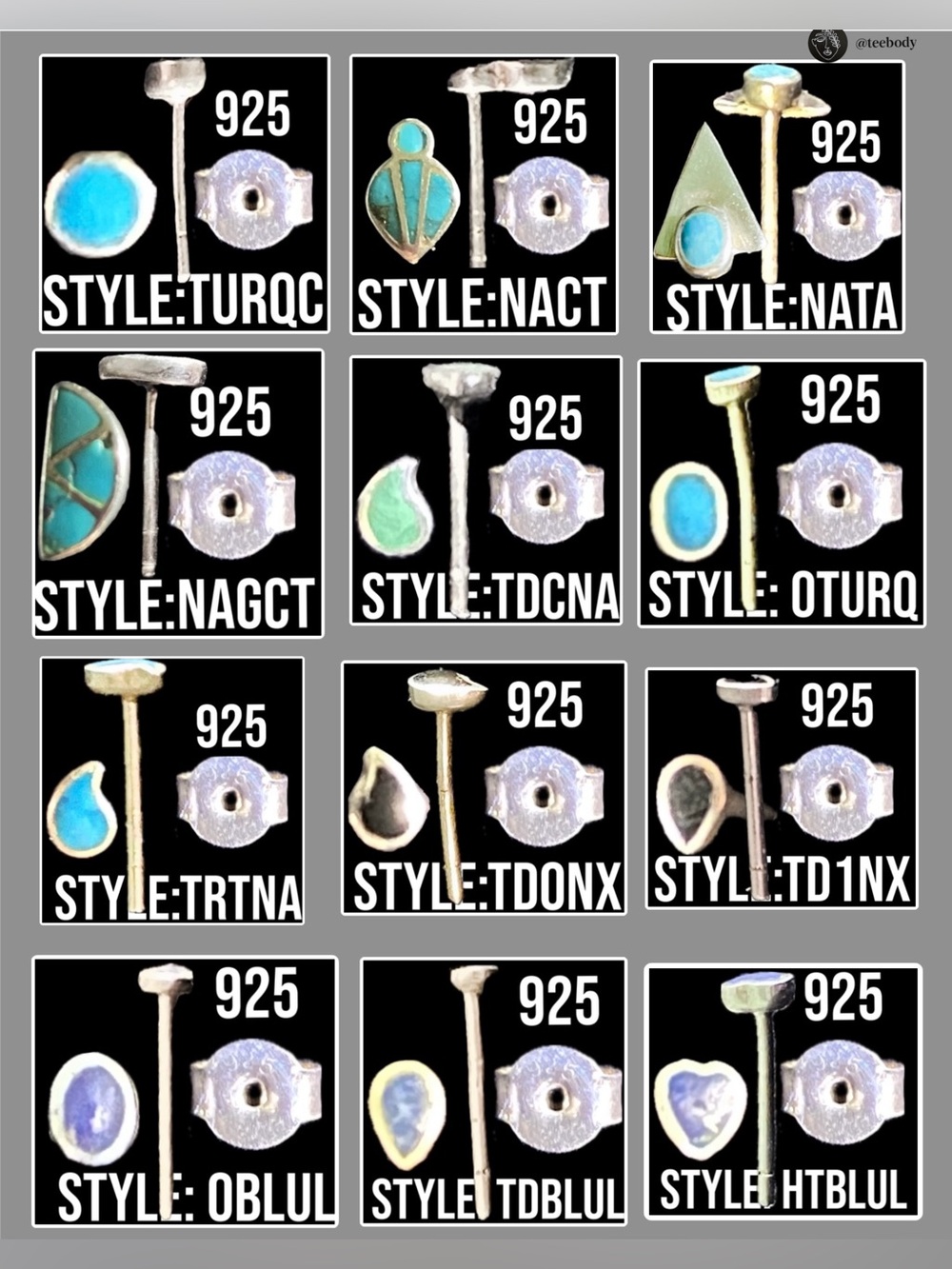 NWT 925 Sterling Silver Native American Style Mismatch Studs Single Earring